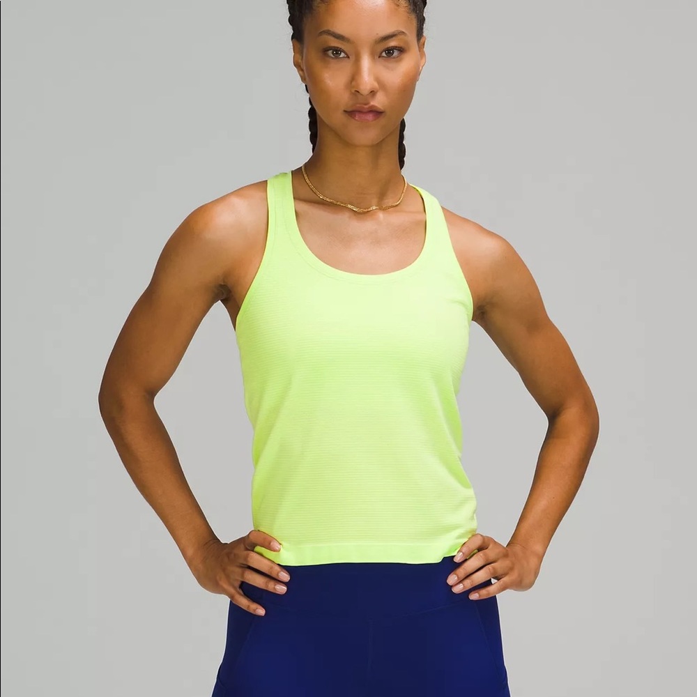 Lime green Lululemon swiftly tech racer back tank top race length